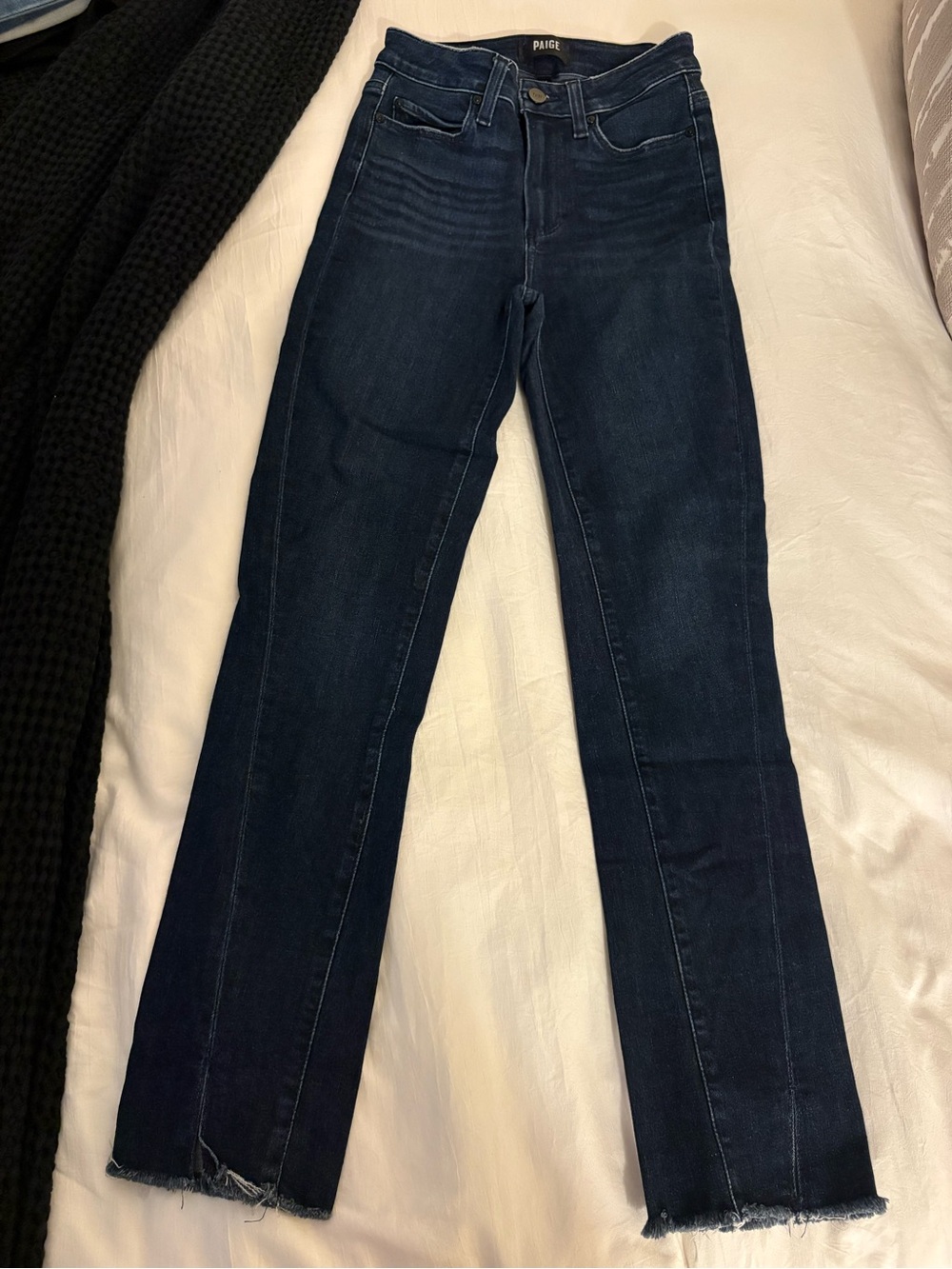 PAIGE Hoxton Slim Dark Straight-Leg Jeans with Raw Hem